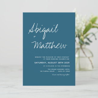 Dark Teal Simple Handwriting Boho Wedding Invitation