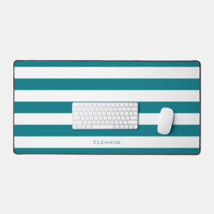 Dark Teal Stripe Pattern with Name Desk Mat