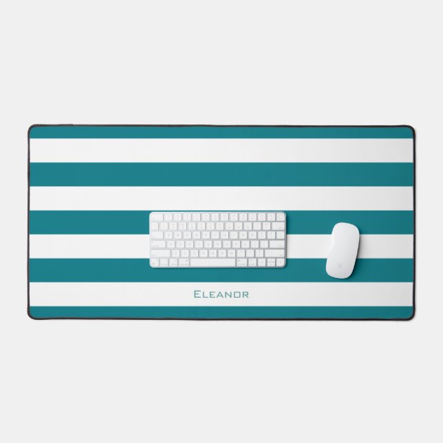 Dark Teal Stripe Pattern with Name Desk Mat (Keyboard & Mouse)