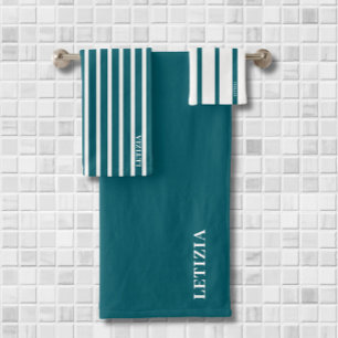 Dark Teal Striped  Bath Towel Set