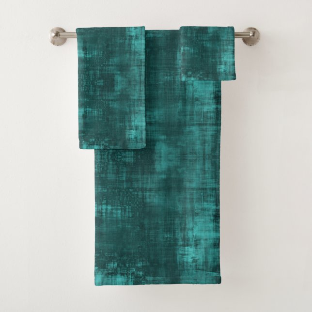 Dark Teal Subtle Pattern Suede look Bath Towel Set (Insitu)