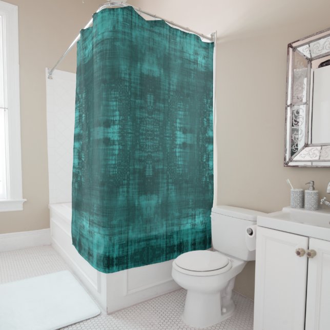 Dark Teal Subtle Suede Look Pattern Shower Curtain (In Situ)
