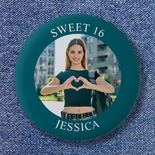 Dark Teal Sweet 16 Birthday Circle Photo 6 Cm Round Badge