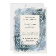 Dark Teal Tartan Celtic Wedding Invitation