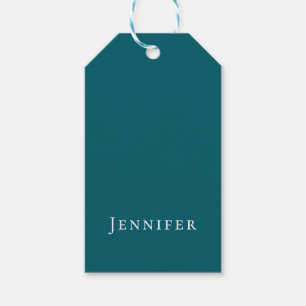 Dark Teal Trendy Modern Minimalist Your Name Gift Tags