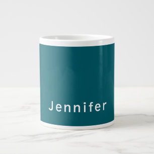 Dark Teal Trendy Modern Minimalist Your Name Large Coffee Mug