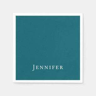 Dark Teal Trendy Modern Minimalist Your Name Napkin