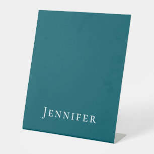 Dark Teal Trendy Modern Minimalist Your Name Pedestal Sign