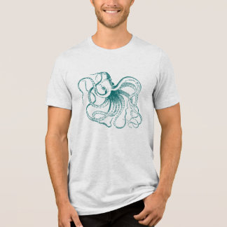 Dark Teal Vintage Octopus Illustration Tri-Blend Shirt