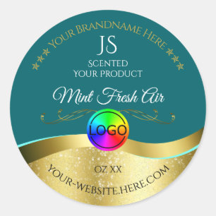 Dark Teal Wavy Gold Logo Monogram Product Label