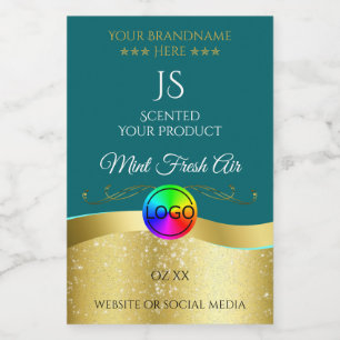 Dark Teal Wavy Gold Logo Monogram Product Label