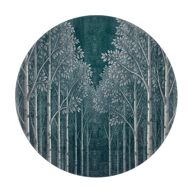Dark Teal White Birch Forest Trees  Cutting Board (Front)