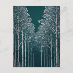 Dark Teal White Birch Forest Trees  Postcard