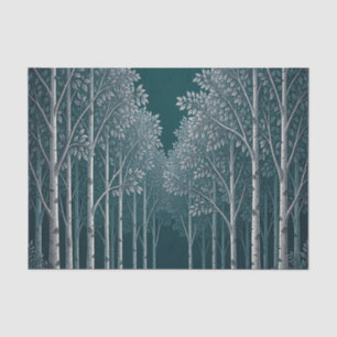 Dark Teal White Birch Forest Trees  Tissue Paper