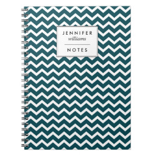 Dark Teal Zigzags Pattern Personalised Spiral Notebook