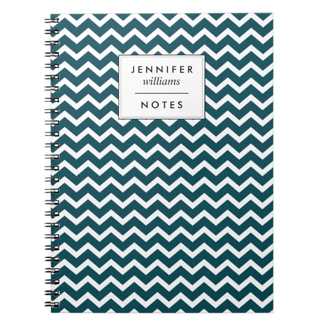 Dark Teal Zigzags Pattern Personalised Spiral Notebook (Front)