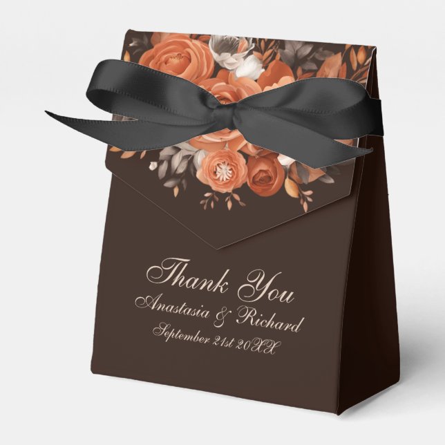 Dark Terracotta and Burnt Orange Wedding Favour Box (Front Side)