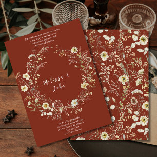 Dark Terracotta Bohemian Wildflower Wedding Invitation