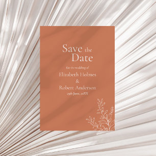 Dark Terracotta Botanical Save the Date Invitation