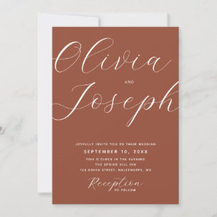 Dark Terracotta Brown Fall Wedding   Photo & QR Invitation