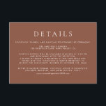 Dark Terracotta Classic Typography Wedding Details Enclosure Card<br><div class="desc">Set against a dark terracotta backdrop, this details card uses a stylish mix of serif and sans serif fonts to achieve a clean, modern look. Ideal for weddings and formal events, it helps guests navigate important information with ease. The elegant font pairing gives structure and personality to the layout, while...</div>