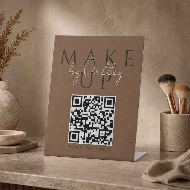 Dark Terracotta Makeup Artist QR Code Pedestal Sign (Creator Uploaded)