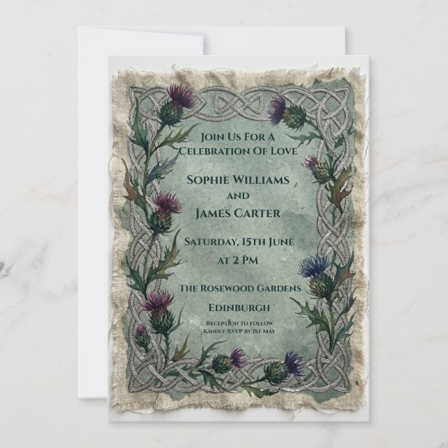 Dark Thistle Wedding Invitation (Front)