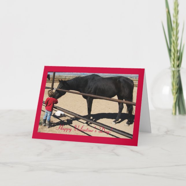 Dark Thoroughbred and Girl - Horse Lover Valentine Holiday Card (Front)