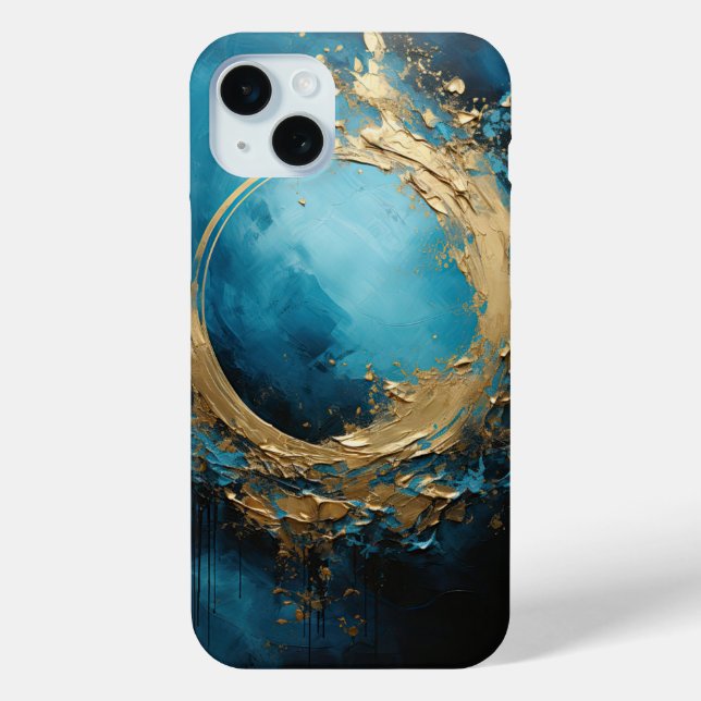 Dark Tides Abstract Oceanic Blue & Gold Case-Mate iPhone Case (Back)