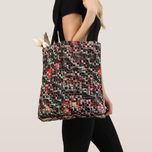 Dark tiles in textured rough style, mosaic squares tote bag
