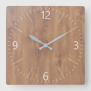 Dark timber pattern square wall clock