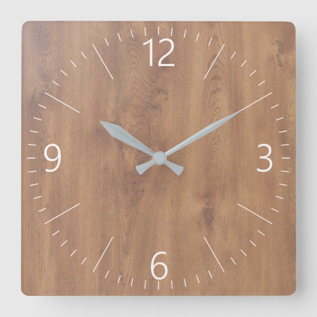 Dark timber pattern square wall clock (Front)