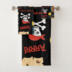 Dark Treasure Island Party Pirates Bath Towel Set