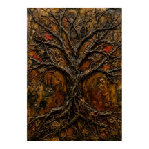 Dark Tree of Life Relief Painting Poster | Bronze
