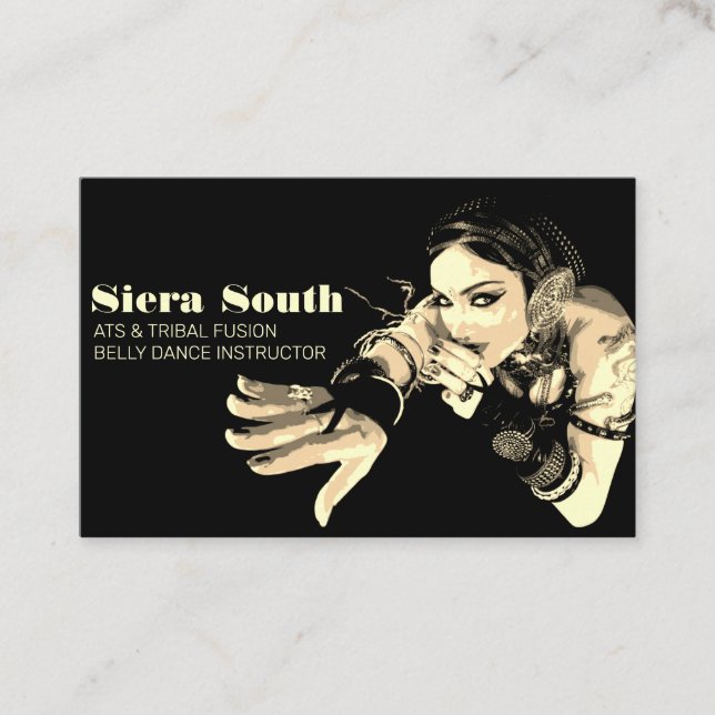 Dark Tribal Belly Dance Instructor Sepia Black Business Card (Front)