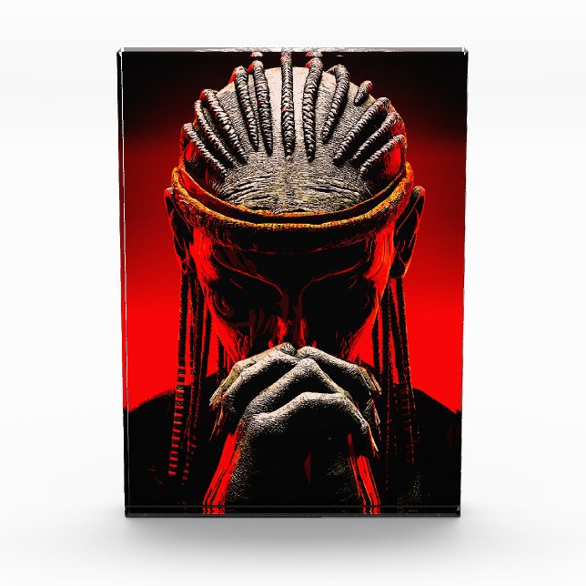Dark Tribal Fantasy Praying Warrior Photo Block (Front)