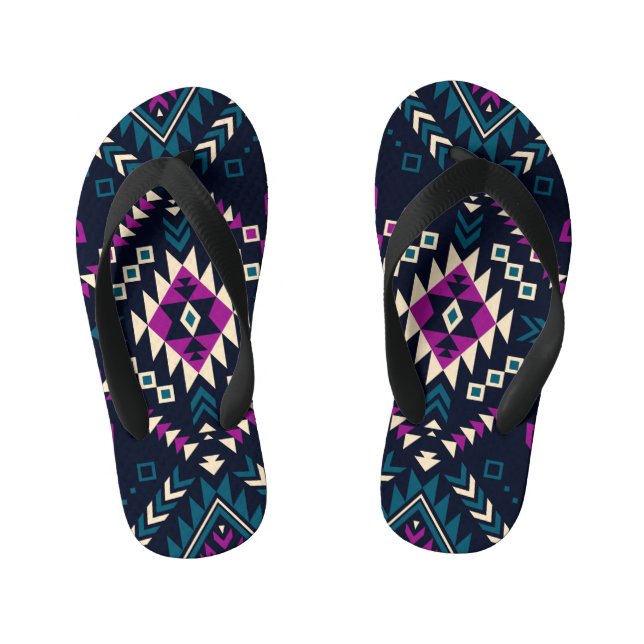 Dark tribal Navajo, vintage geometric. Kid's Jandals (Footbed)