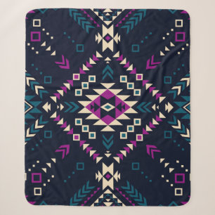 Dark tribal Navajo, vintage geometric. Sherpa Blanket