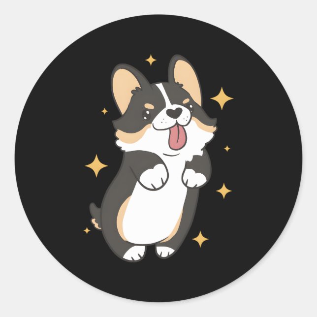 Dark Tricolor Corgi Classic Round Sticker (Front)