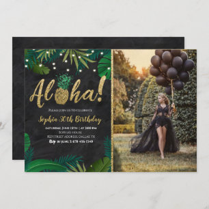 Dark Tropical Aloha Birthday Invitation With Photo