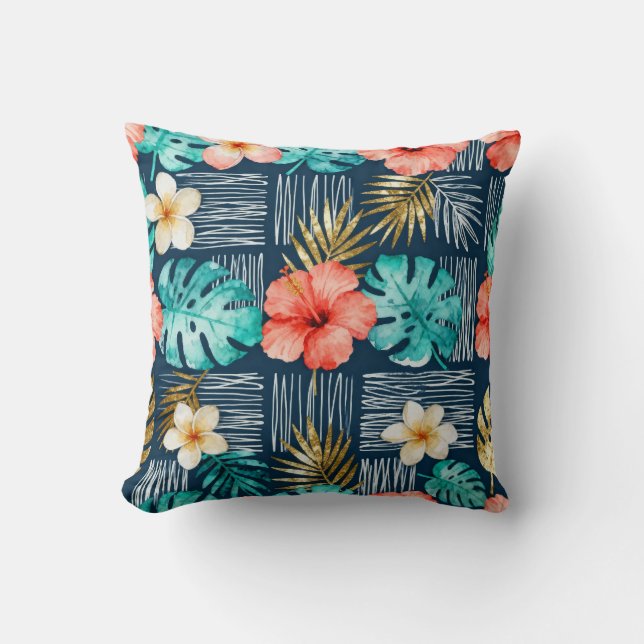 Dark Tropical Floral Throw Pillow (Front)