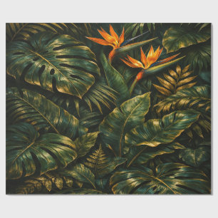 Dark Tropical Monstera Gold Botanical Gift Wrap