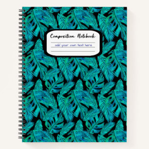 Dark Tropical Monstera Leaf Pattern Composition Notebook