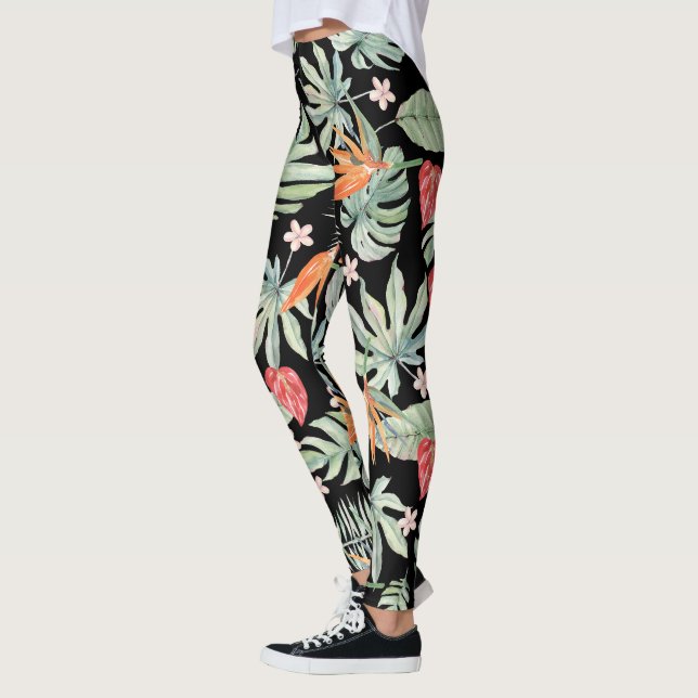 Dark Tropics Fantasy Flower Foliage Leggings (Left)