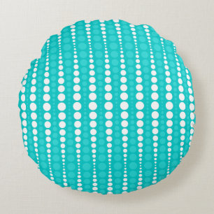 Dark Turquoise and White Polkadots Round Pillow