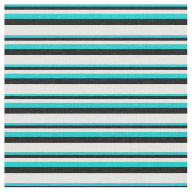 Dark Turquoise, Black, and White Lines Fabric (Close Up)