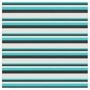 Dark Turquoise, Black, and White Stripes Pattern Fabric
