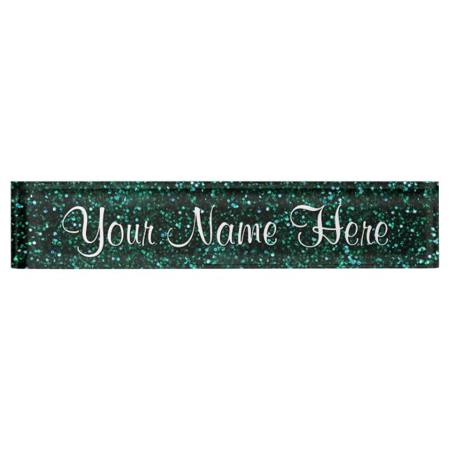 Dark Turquoise Blue Green Glitter Nameplate (Front)