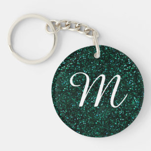 Dark Turquoise Blueish Spring Green Glitter Key Ring