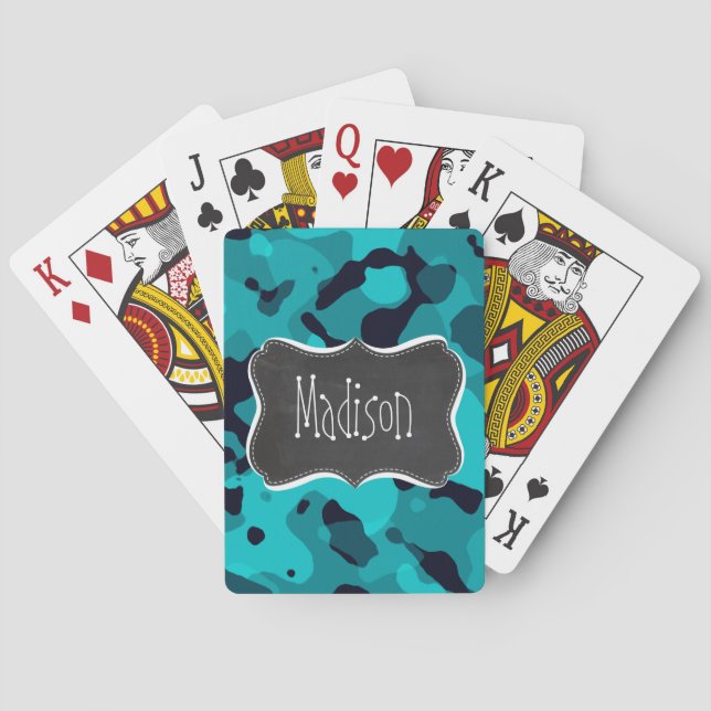 Dark Turquoise Camo; Chalkboard look Playing Cards (Back)